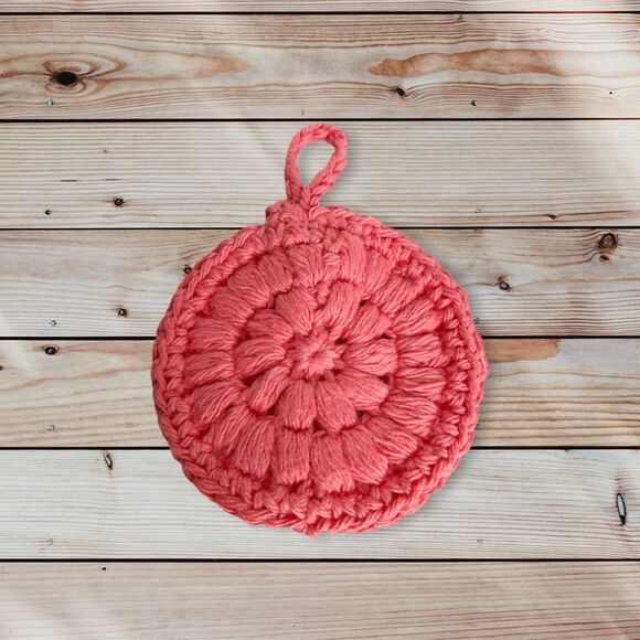 Hand Crafted Crochet Puff Face Scrubby’s 4 Pack Hook Handle Red white pink gold - Picture 7 of 16
